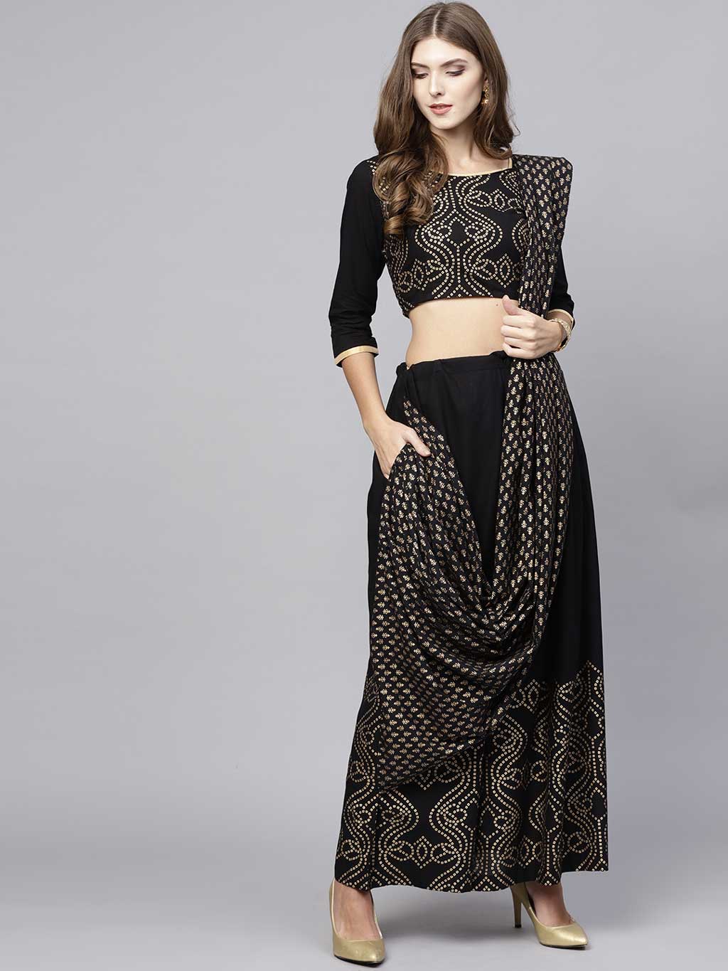 Black & Gold Palazzo Saree