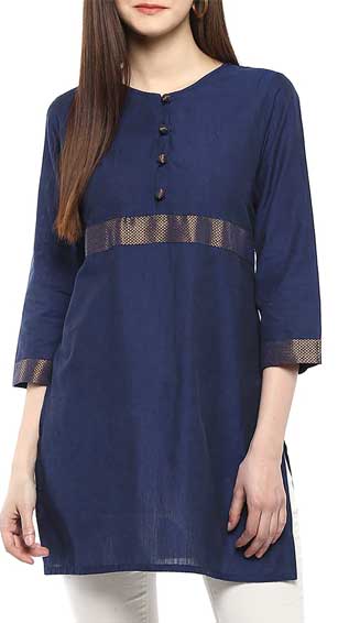 Blue Cotton Solid Kurti