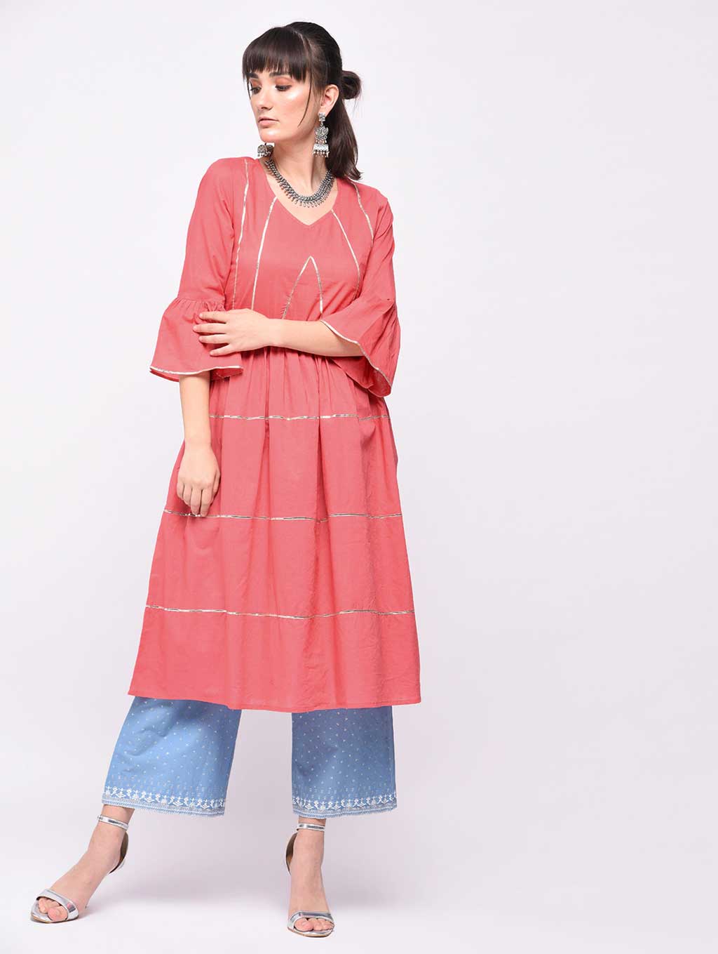 Gota Work Kurta with Bell Sleeves