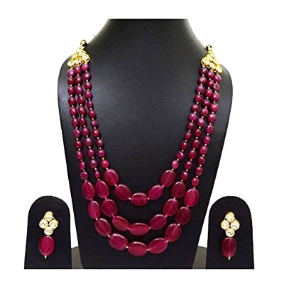 Ruby Silk Dori Kundan Necklace Set