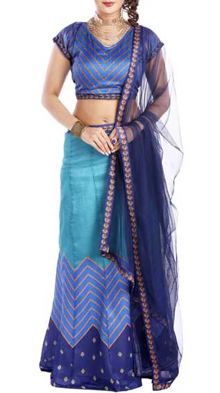 Blue Silk Aline Lehenga