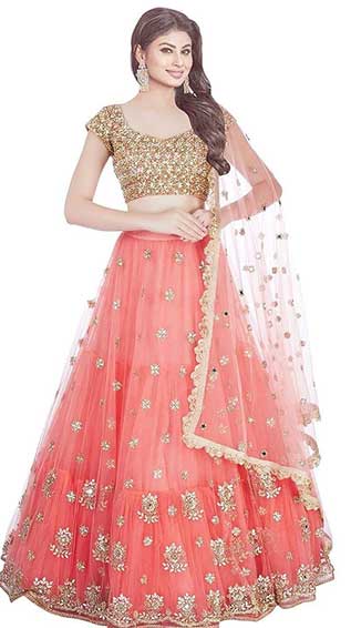 Embroidered Orange Semi Stitched Lehenga Choli With Blouse Piece 