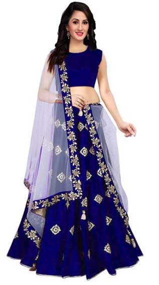 Embroidered Taffeta Satin Semi Stitched Lehenga Choli For Women