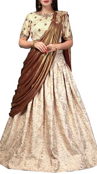 Beige Flared Lehenga