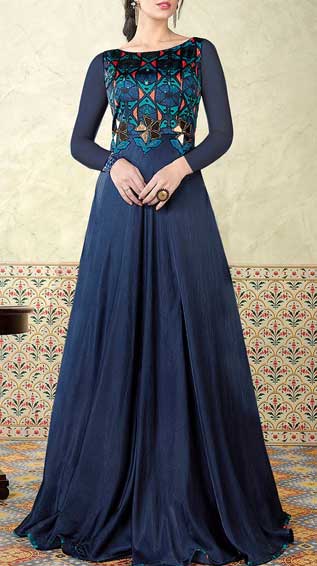 Navy Blue Satin Lehnga Gown 