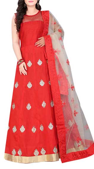 Red Silk Blend Fit & Flare Gown
