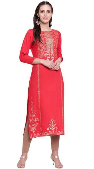 Printed Straight Rayon Long Kurti 