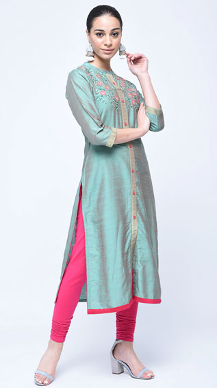 Embroidered Block Print Straight Kurti 