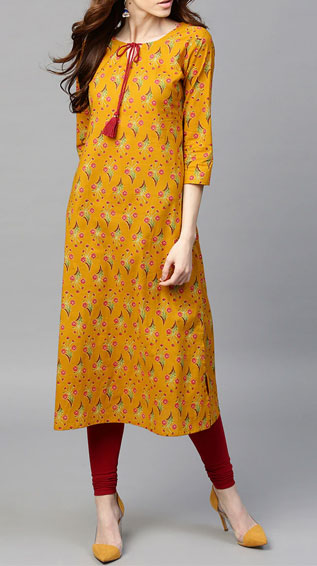 Yellow Cotton Straight Kurta