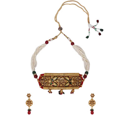 Chokar Stones & Pearls Golden Necklace