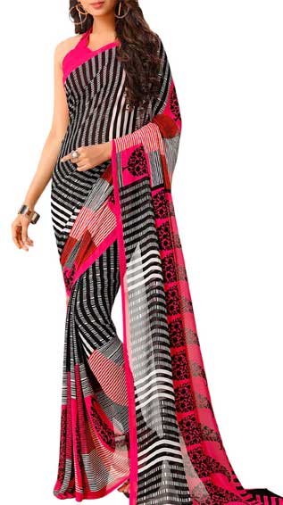 Stripes Printed Saree With Blouse