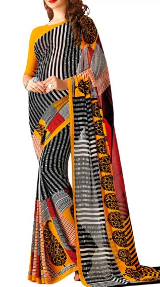 Stripes Printed Saree With Blouse