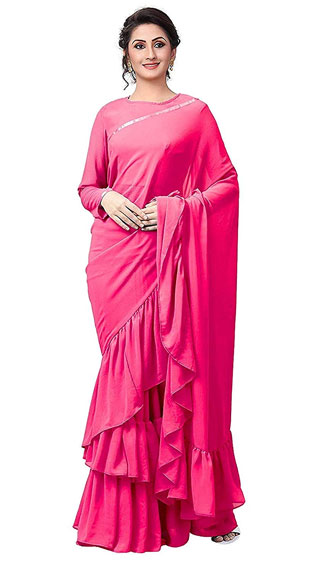 Georgette Solid Ruffle Saree 