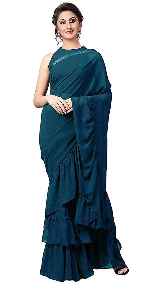 Georgette Solid Ruffle Saree