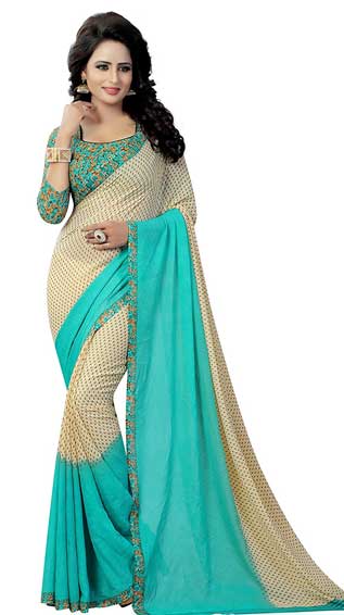 Georgette and Crepe Blend Saree with Blouse Piece