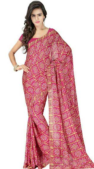 WOMENS RAJASTHANI BANDHANI PRINT GHARCHOLA MOSS CREAPE SAREE