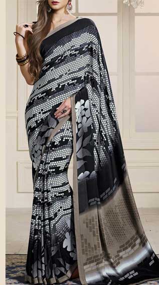 Multi Colored Crepe Printed Saree With Blouse