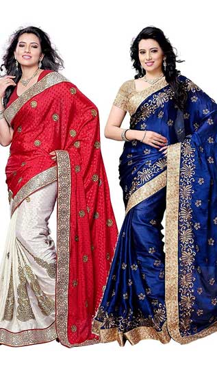 Embroidered Faux Crepe Saree with Blouse Piece