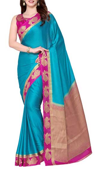 Turquoise Crepe Woven Saree With Blouse