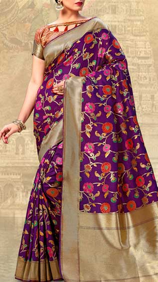 Golden Border Banarasi Saree With Blouse