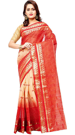 Bengal Cotton Taant Tangail Saree_Red