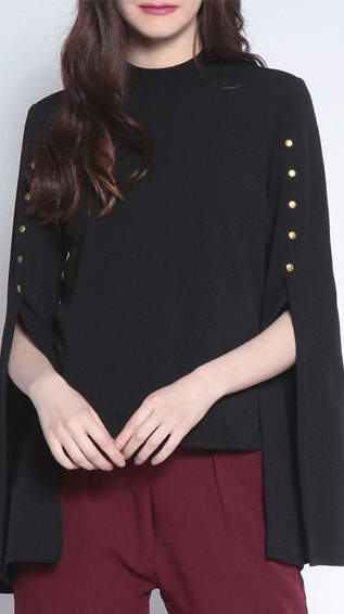 Button Detail Slit Sleeved Top