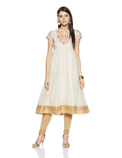 White & Gold Anarkali Kurta