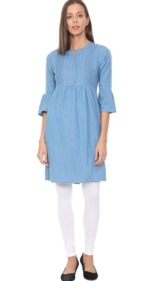 A-Line Solid Bell Sleeves Kurta