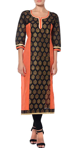 Black Cotton A-Line Kurta