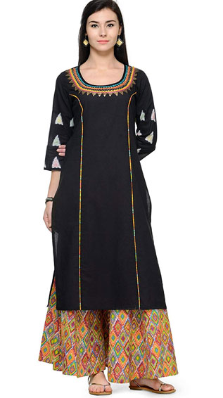 Black Cotton Embroidred Kurti