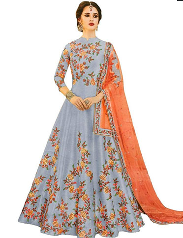 Blue Anarkali Gown Lehenga With Dupatta