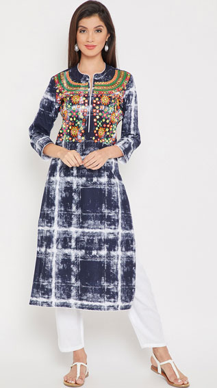 Blue Printed Straight Kurti