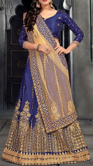 Blue Silk Panelled Lehenga