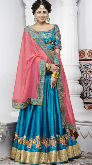 Blue Silk Panelled Lehenga