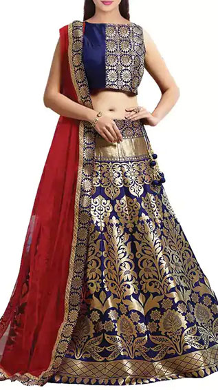 Blue Silk Zari Woven Lehenga