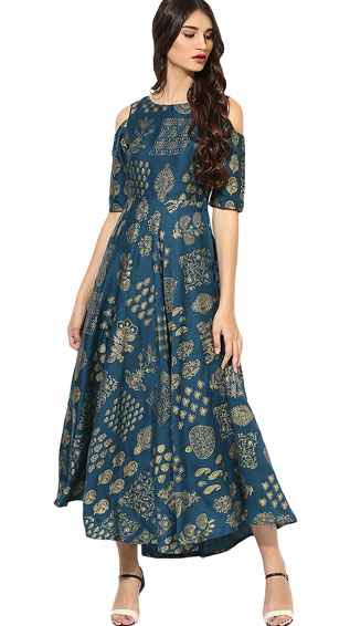 Cold Shoulder Sleeves Flared Festive Kurti