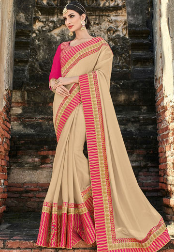 Contrast Border Embroidered Saree 