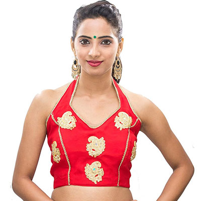 जॉर्जेट रेड पैचवर्क ब्लाउज