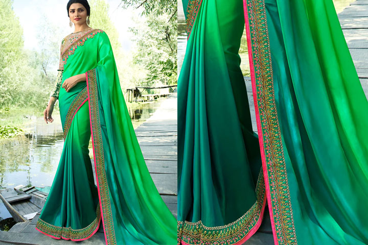 Embroidered Border Ombre Saree With Blouse