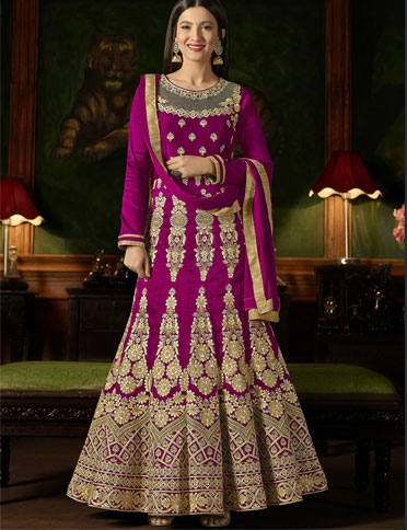 Embroidered Semi-Stitched Anarkali Gown