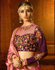 Floral Embroidered Pink Saree With Blouse