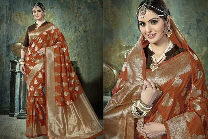 Floral Woven Jacquard Saree With Blouse