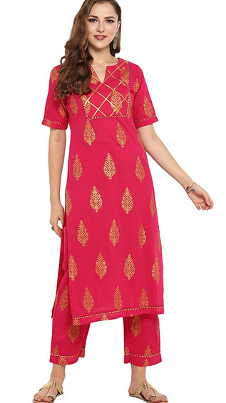 Foil Print Straight Kurta With Straight Pant