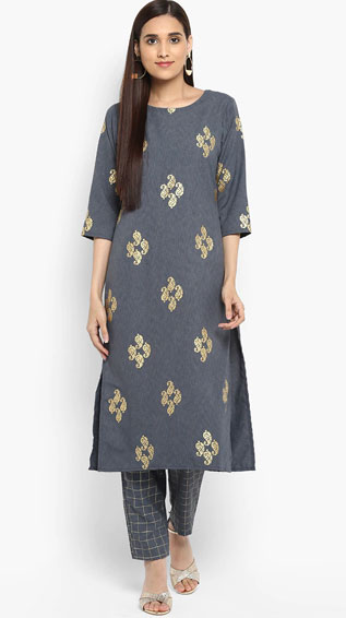 Foil Print Straight Kurta