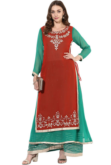 Georgette Gota Work Dual Layer Long Anarkali Kurti