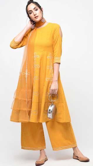 Gota Patti Tiered Kurta Palazzo Set