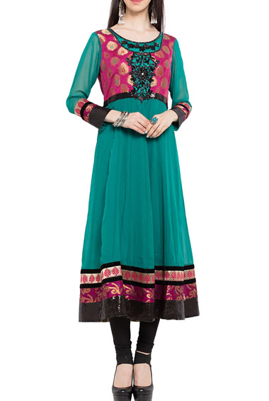 Green Faux Georgette Anarkali Kurti