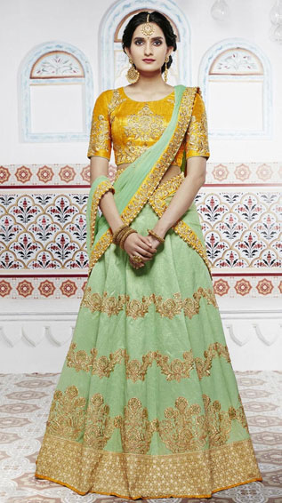 Green Silk Flared Lehenga