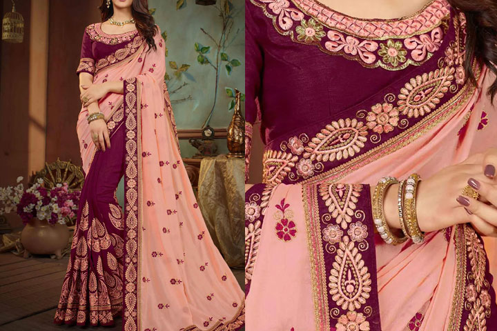 Half And Half Floral Embroidered Saree With Blouse