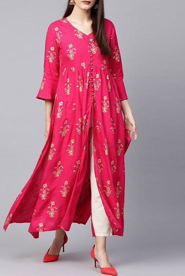 High Slit Foil Printed Kurta